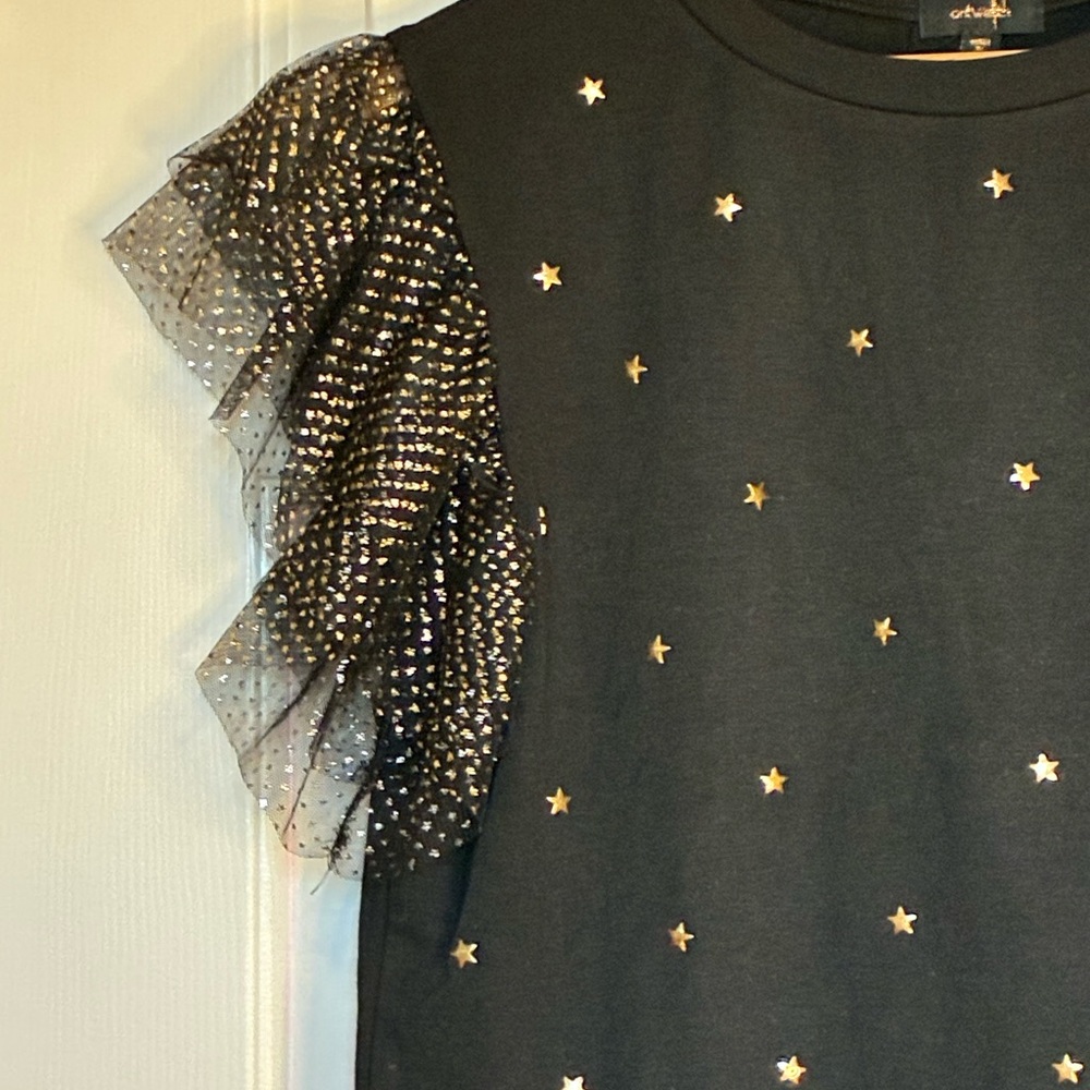 Black Starry Blouse with Ruffle Sleeves - Picture 3 of 6